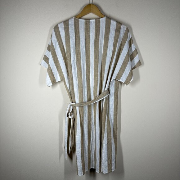 Faherty Striped Willow Wrap Dress Womens Size M Linen Capsule Minimalist Beach - Picture 8 of 8